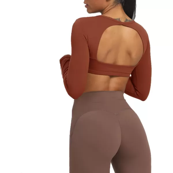 Aoxjox Long Sleeve Crop Tops for Women Clarissa Backless Workout Crop T Shirt TopCherry Mahogany