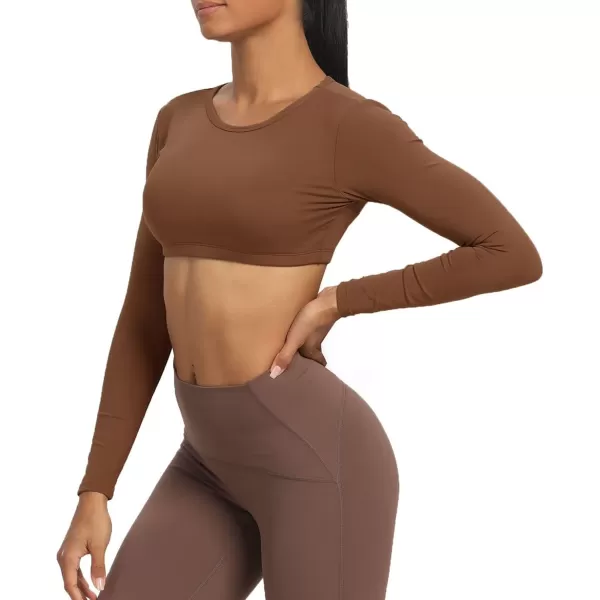 Aoxjox Long Sleeve Crop Tops for Women Clarissa Backless Workout Crop T Shirt TopDandelion Brown