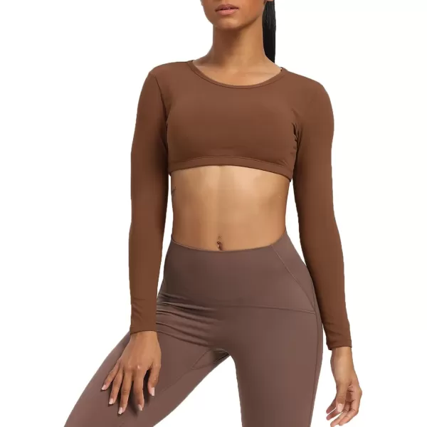 Aoxjox Long Sleeve Crop Tops for Women Clarissa Backless Workout Crop T Shirt TopDandelion Brown