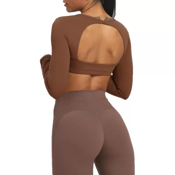 Aoxjox Long Sleeve Crop Tops for Women Clarissa Backless Workout Crop T Shirt TopDandelion Brown