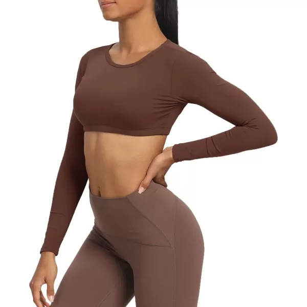Aoxjox Long Sleeve Crop Tops for Women Clarissa Backless Workout Crop T Shirt TopDark Brown