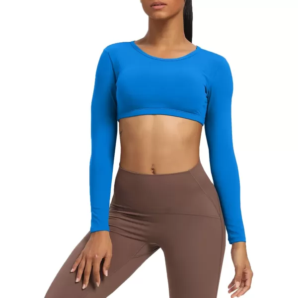Aoxjox Long Sleeve Crop Tops for Women Clarissa Backless Workout Crop T Shirt TopDirectoire Blue