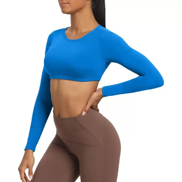 Aoxjox Long Sleeve Crop Tops for Women Clarissa Backless Workout Crop T Shirt TopDirectoire Blue