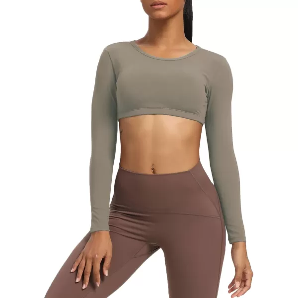Aoxjox Long Sleeve Crop Tops for Women Clarissa Backless Workout Crop T Shirt TopDriftwood