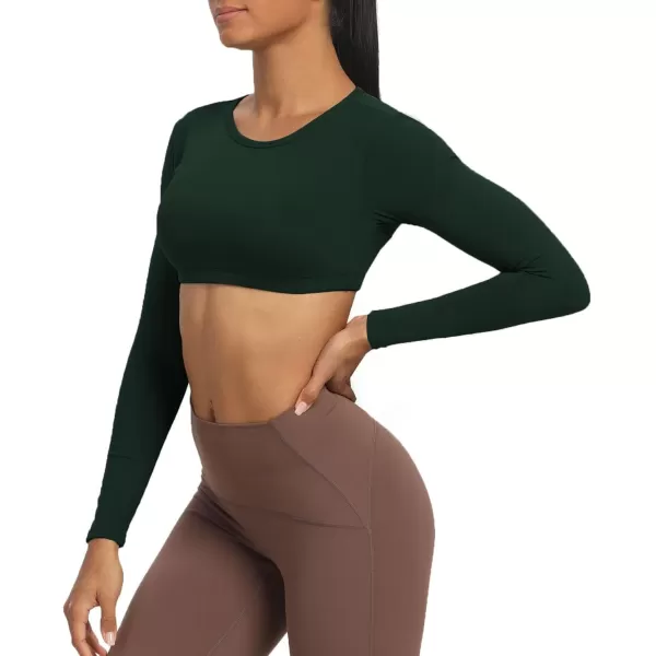 Aoxjox Long Sleeve Crop Tops for Women Clarissa Backless Workout Crop T Shirt TopForest Green Deep Depths Green
