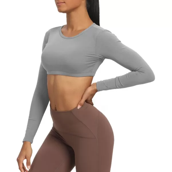 Aoxjox Long Sleeve Crop Tops for Women Clarissa Backless Workout Crop T Shirt TopGrey