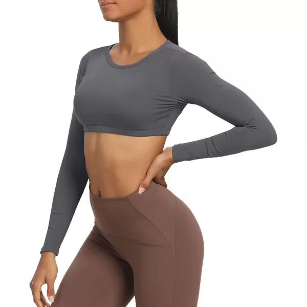 Aoxjox Long Sleeve Crop Tops for Women Clarissa Backless Workout Crop T Shirt TopIron Grey