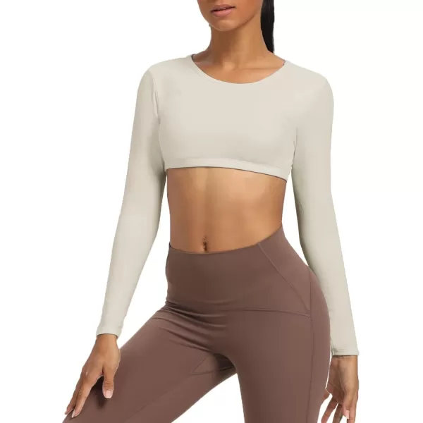 Aoxjox Long Sleeve Crop Tops for Women Clarissa Backless Workout Crop T Shirt TopMink