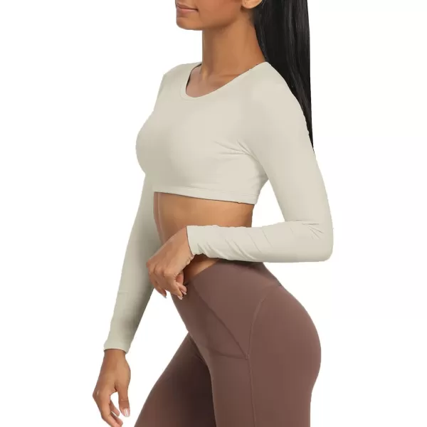 Aoxjox Long Sleeve Crop Tops for Women Clarissa Backless Workout Crop T Shirt TopMink