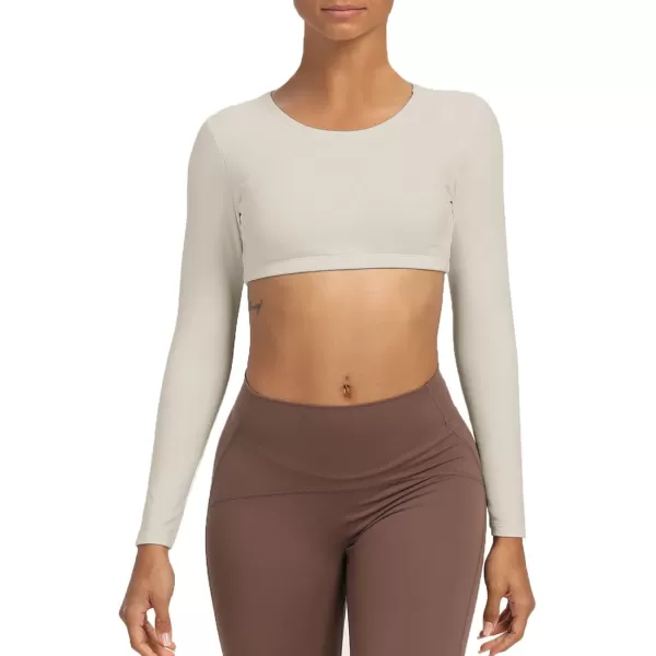 Aoxjox Long Sleeve Crop Tops for Women Clarissa Backless Workout Crop T Shirt TopMink