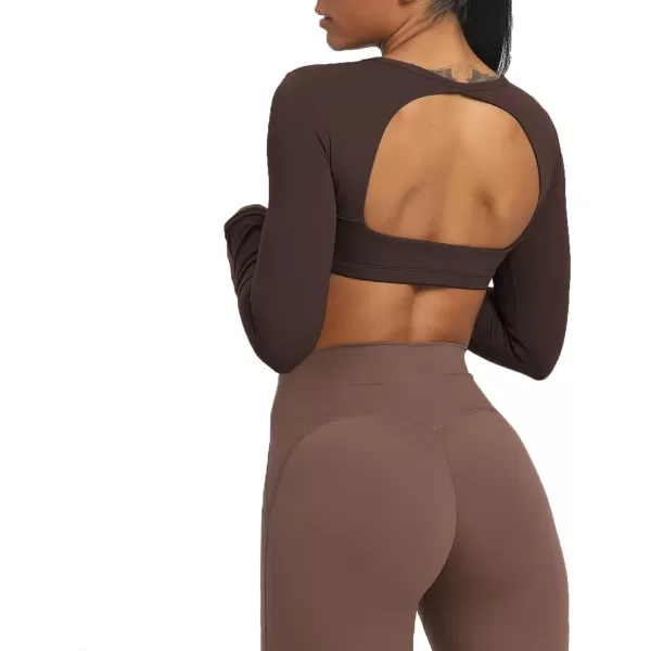 Aoxjox Long Sleeve Crop Tops for Women Clarissa Backless Workout Crop T Shirt TopMulch