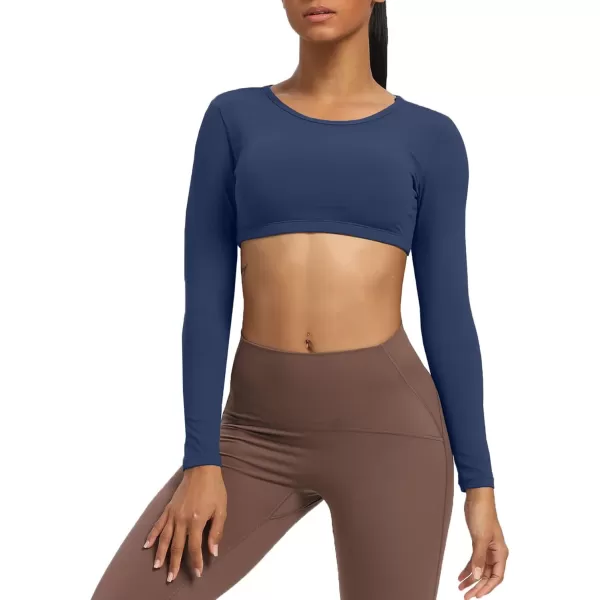 Aoxjox Long Sleeve Crop Tops for Women Clarissa Backless Workout Crop T Shirt TopNavy