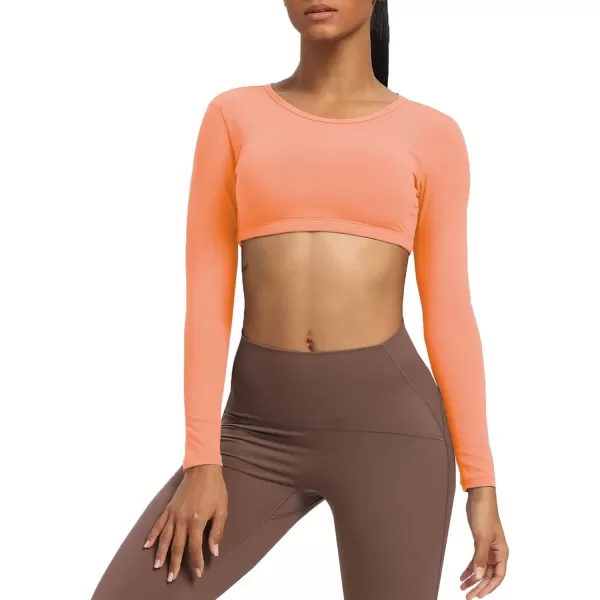 Aoxjox Long Sleeve Crop Tops for Women Clarissa Backless Workout Crop T Shirt TopPapaya