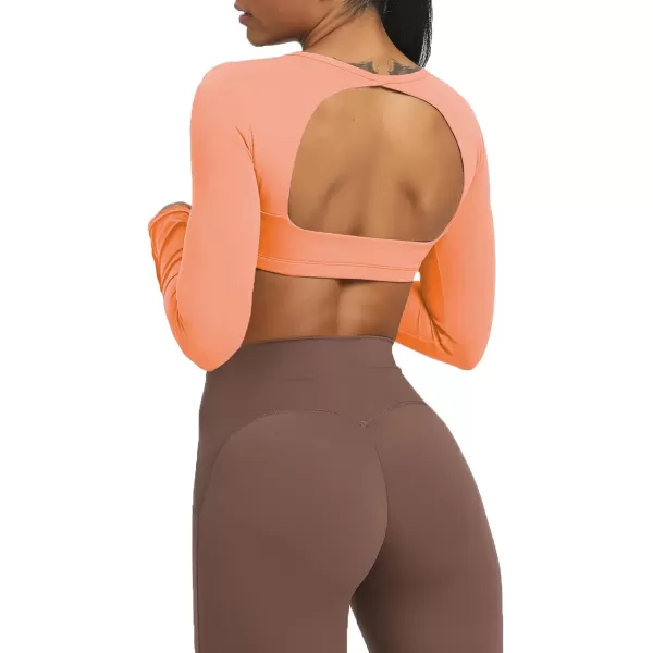 Aoxjox Long Sleeve Crop Tops for Women Clarissa Backless Workout Crop T Shirt TopPapaya