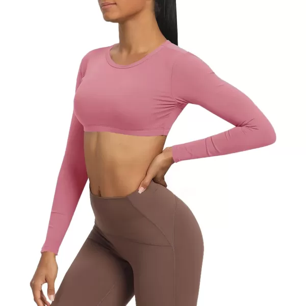 Aoxjox Long Sleeve Crop Tops for Women Clarissa Backless Workout Crop T Shirt TopPink