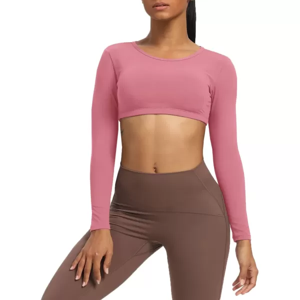 Aoxjox Long Sleeve Crop Tops for Women Clarissa Backless Workout Crop T Shirt TopPink