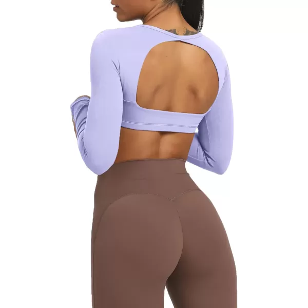 Aoxjox Long Sleeve Crop Tops for Women Clarissa Backless Workout Crop T Shirt TopPurple Heather