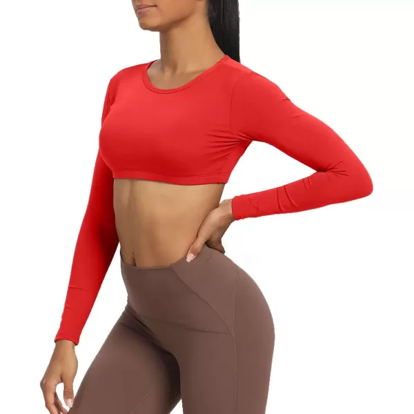 Aoxjox Long Sleeve Crop Tops for Women Clarissa Backless Workout Crop T Shirt TopRacing Red