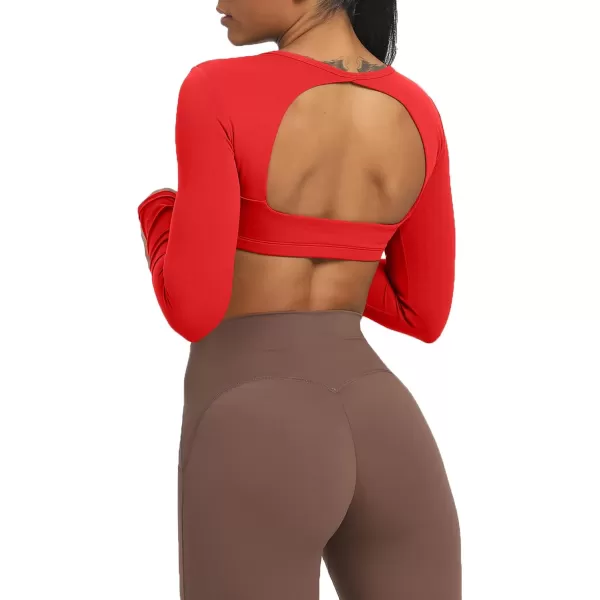 Aoxjox Long Sleeve Crop Tops for Women Clarissa Backless Workout Crop T Shirt TopRacing Red