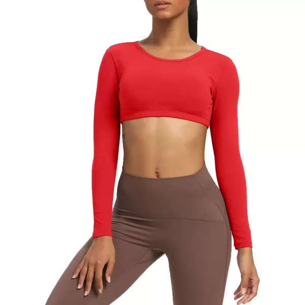 Aoxjox Long Sleeve Crop Tops for Women Clarissa Backless Workout Crop T Shirt TopRacing Red