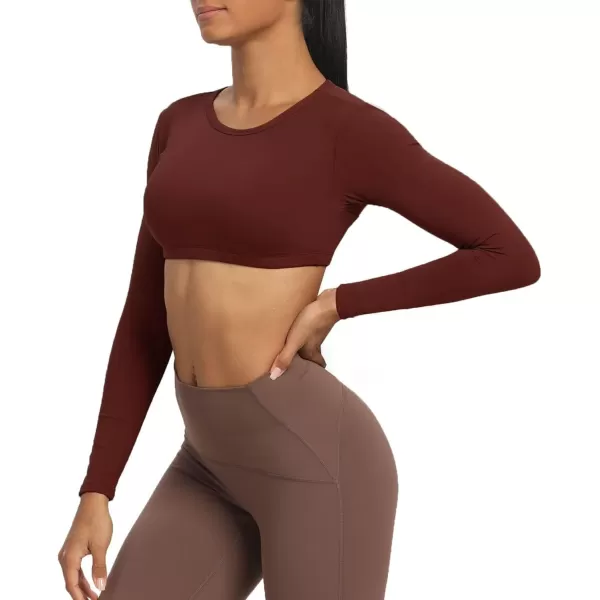 Aoxjox Long Sleeve Crop Tops for Women Clarissa Backless Workout Crop T Shirt TopRum Raisin