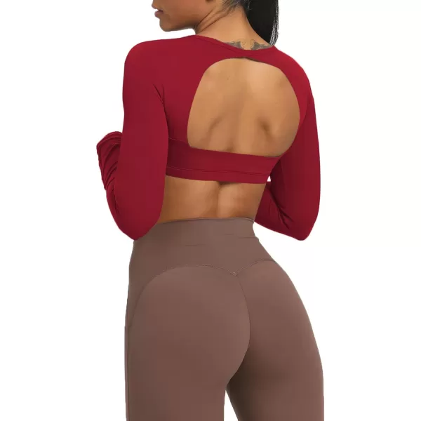 Aoxjox Long Sleeve Crop Tops for Women Clarissa Backless Workout Crop T Shirt TopRumba Red