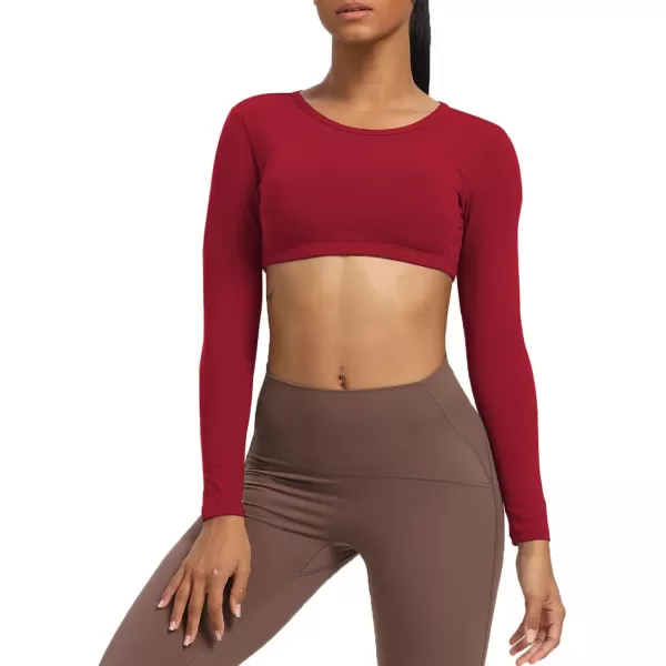 Aoxjox Long Sleeve Crop Tops for Women Clarissa Backless Workout Crop T Shirt TopRumba Red