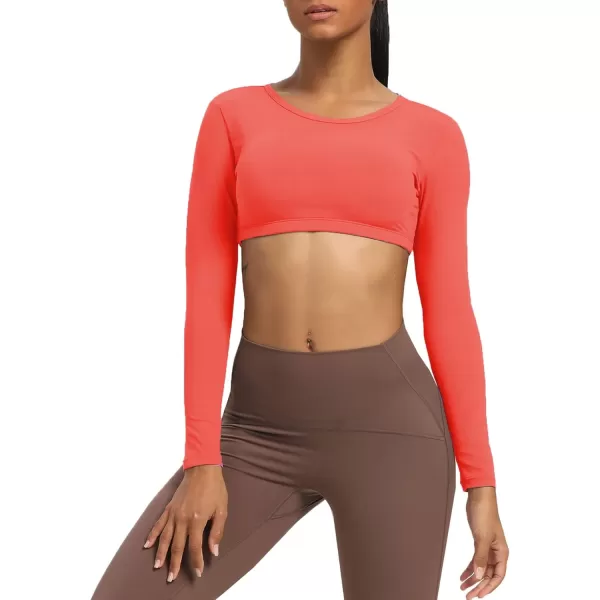 Aoxjox Long Sleeve Crop Tops for Women Clarissa Backless Workout Crop T Shirt TopSpiced Coral