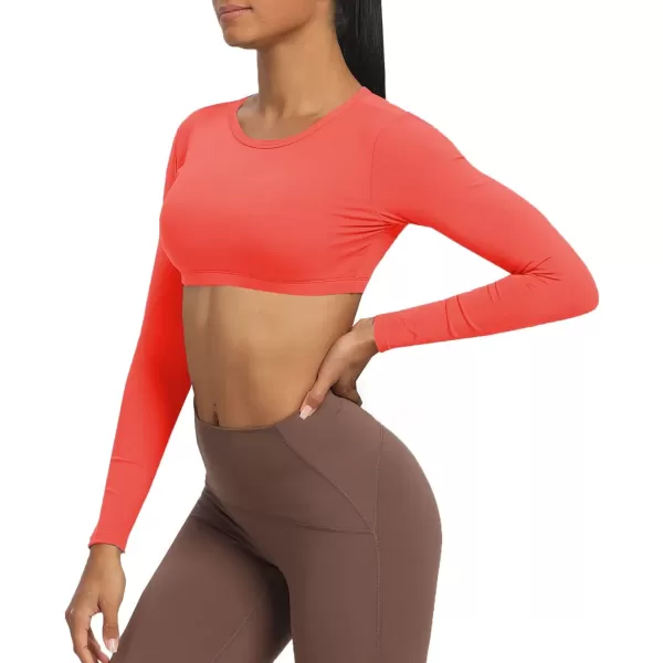 Aoxjox Long Sleeve Crop Tops for Women Clarissa Backless Workout Crop T Shirt TopSpiced Coral