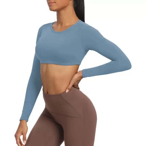 Aoxjox Long Sleeve Crop Tops for Women Clarissa Backless Workout Crop T Shirt TopSteel Blue