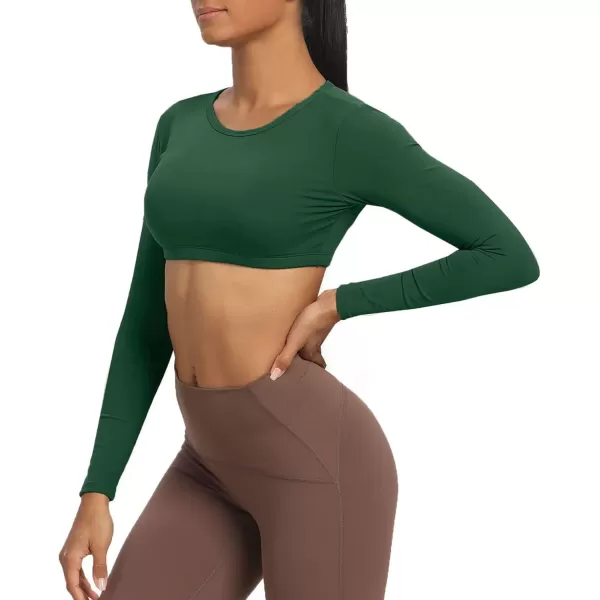 Aoxjox Long Sleeve Crop Tops for Women Clarissa Backless Workout Crop T Shirt TopStorm Green