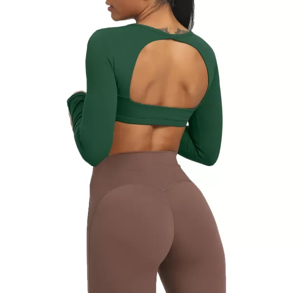 Aoxjox Long Sleeve Crop Tops for Women Clarissa Backless Workout Crop T Shirt TopStorm Green