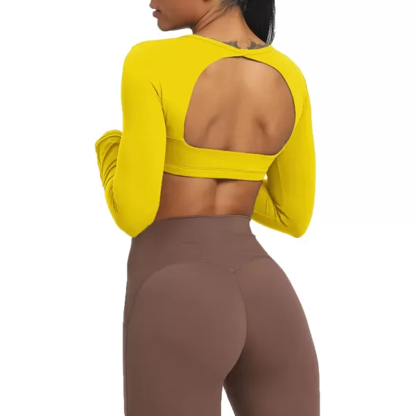 Aoxjox Long Sleeve Crop Tops for Women Clarissa Backless Workout Crop T Shirt TopVibrant Yellow
