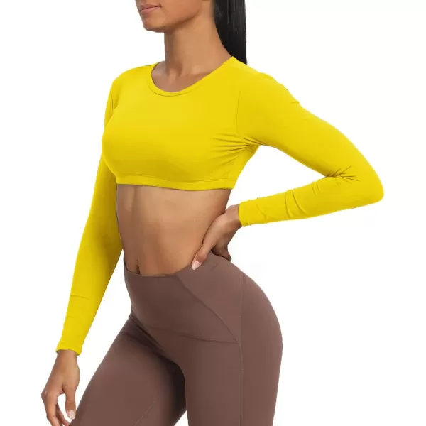 Aoxjox Long Sleeve Crop Tops for Women Clarissa Backless Workout Crop T Shirt TopVibrant Yellow