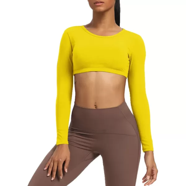 Aoxjox Long Sleeve Crop Tops for Women Clarissa Backless Workout Crop T Shirt TopVibrant Yellow