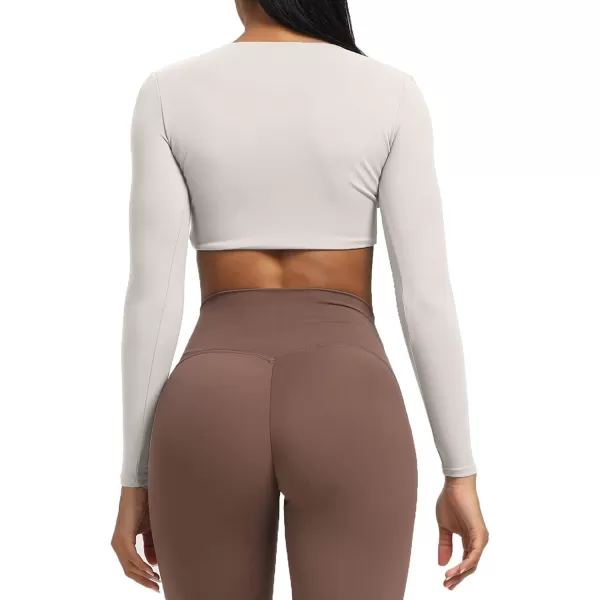 Aoxjox Long Sleeve Crop Tops for Women Sienna Twist Deep V Workout Crop T Shirt TopA Mink