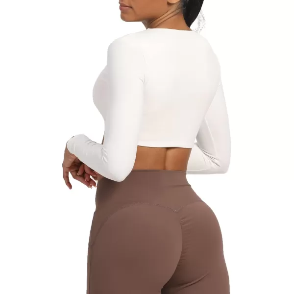 Aoxjox Long Sleeve Crop Tops for Women Sienna Twist Deep V Workout Crop T Shirt TopA White