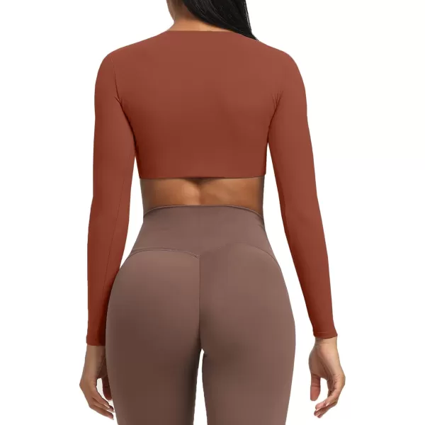 Aoxjox Long Sleeve Crop Tops for Women Sienna Twist Deep V Workout Crop T Shirt TopCherry Mahogany