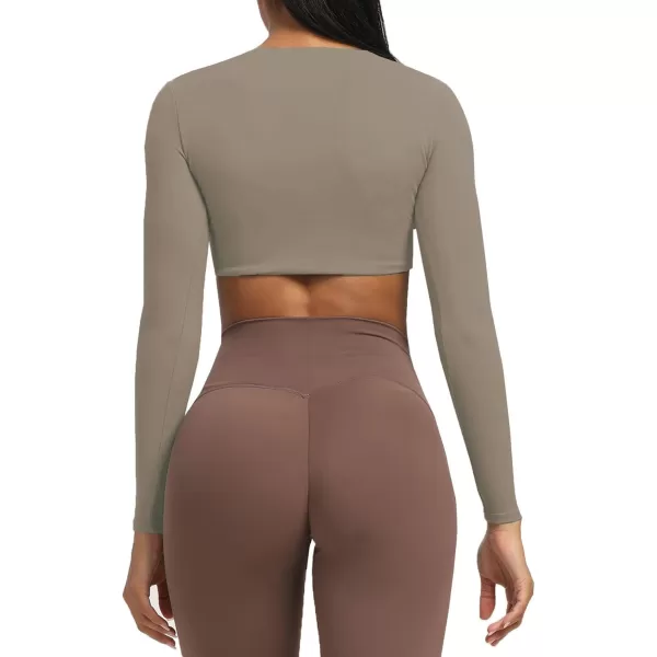 Aoxjox Long Sleeve Crop Tops for Women Sienna Twist Deep V Workout Crop T Shirt TopDriftwood