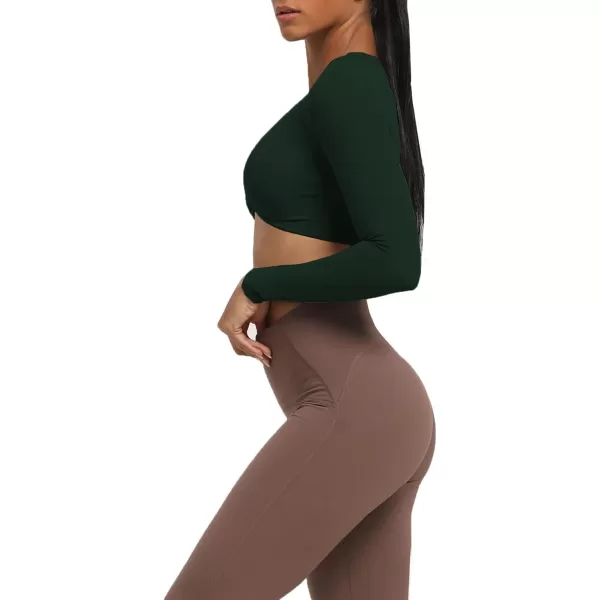 Aoxjox Long Sleeve Crop Tops for Women Sienna Twist Deep V Workout Crop T Shirt TopForest Green Deep Depths Green