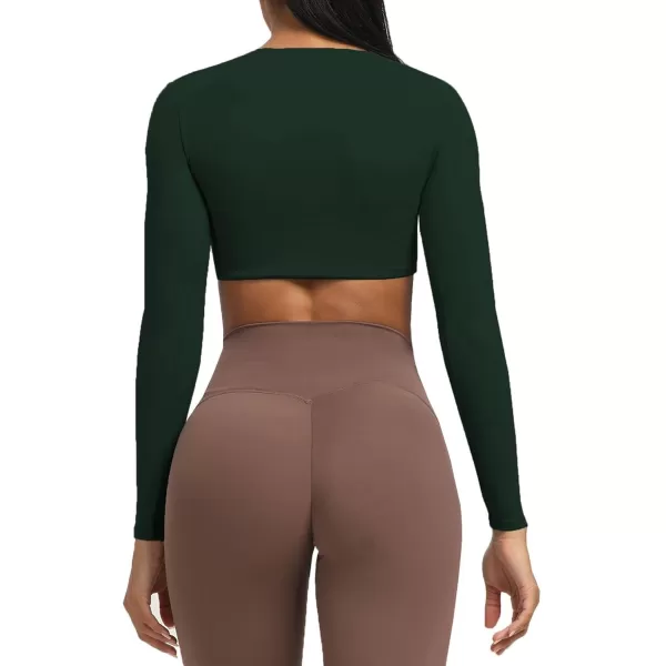 Aoxjox Long Sleeve Crop Tops for Women Sienna Twist Deep V Workout Crop T Shirt TopForest Green Deep Depths Green