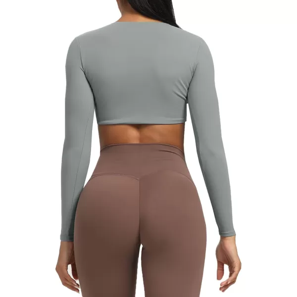 Aoxjox Long Sleeve Crop Tops for Women Sienna Twist Deep V Workout Crop T Shirt TopGrey