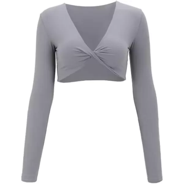 Aoxjox Long Sleeve Crop Tops for Women Sienna Twist Deep V Workout Crop T Shirt TopGrey