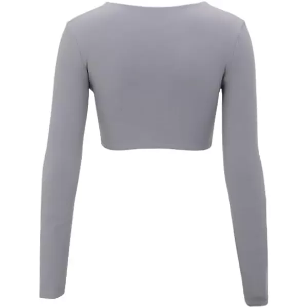 Aoxjox Long Sleeve Crop Tops for Women Sienna Twist Deep V Workout Crop T Shirt TopGrey