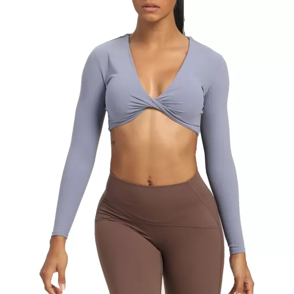Aoxjox Long Sleeve Crop Tops for Women Sienna Twist Deep V Workout Crop T Shirt TopLazuli