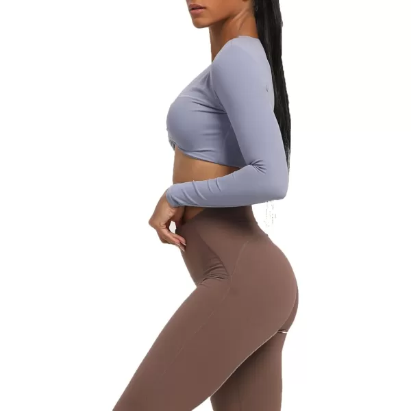 Aoxjox Long Sleeve Crop Tops for Women Sienna Twist Deep V Workout Crop T Shirt TopLazuli