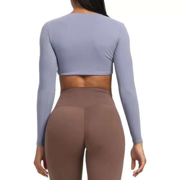 Aoxjox Long Sleeve Crop Tops for Women Sienna Twist Deep V Workout Crop T Shirt TopLazuli