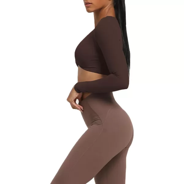 Aoxjox Long Sleeve Crop Tops for Women Sienna Twist Deep V Workout Crop T Shirt TopMulch