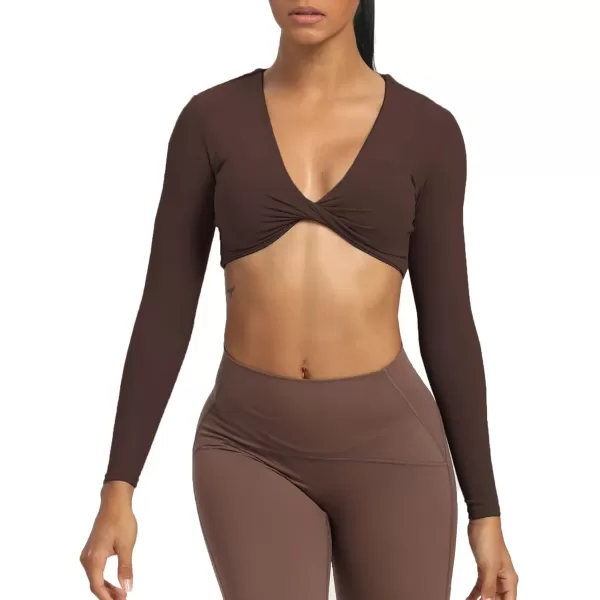 Aoxjox Long Sleeve Crop Tops for Women Sienna Twist Deep V Workout Crop T Shirt TopMulch
