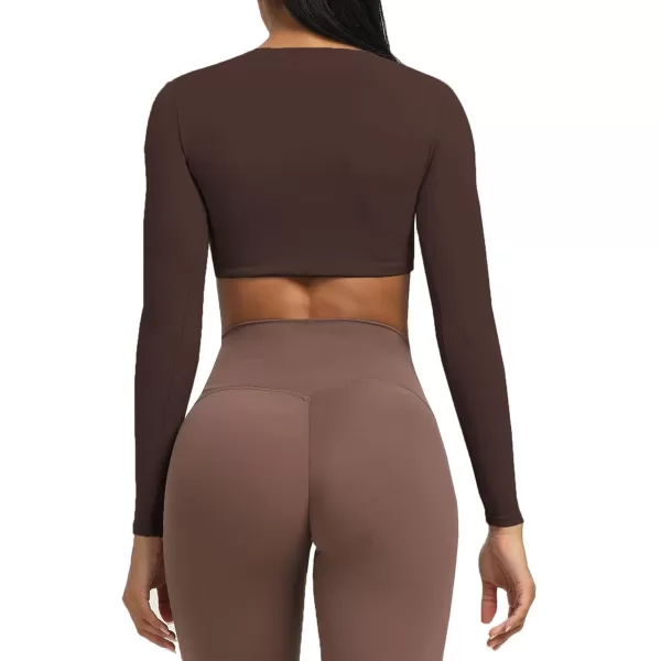 Aoxjox Long Sleeve Crop Tops for Women Sienna Twist Deep V Workout Crop T Shirt TopMulch